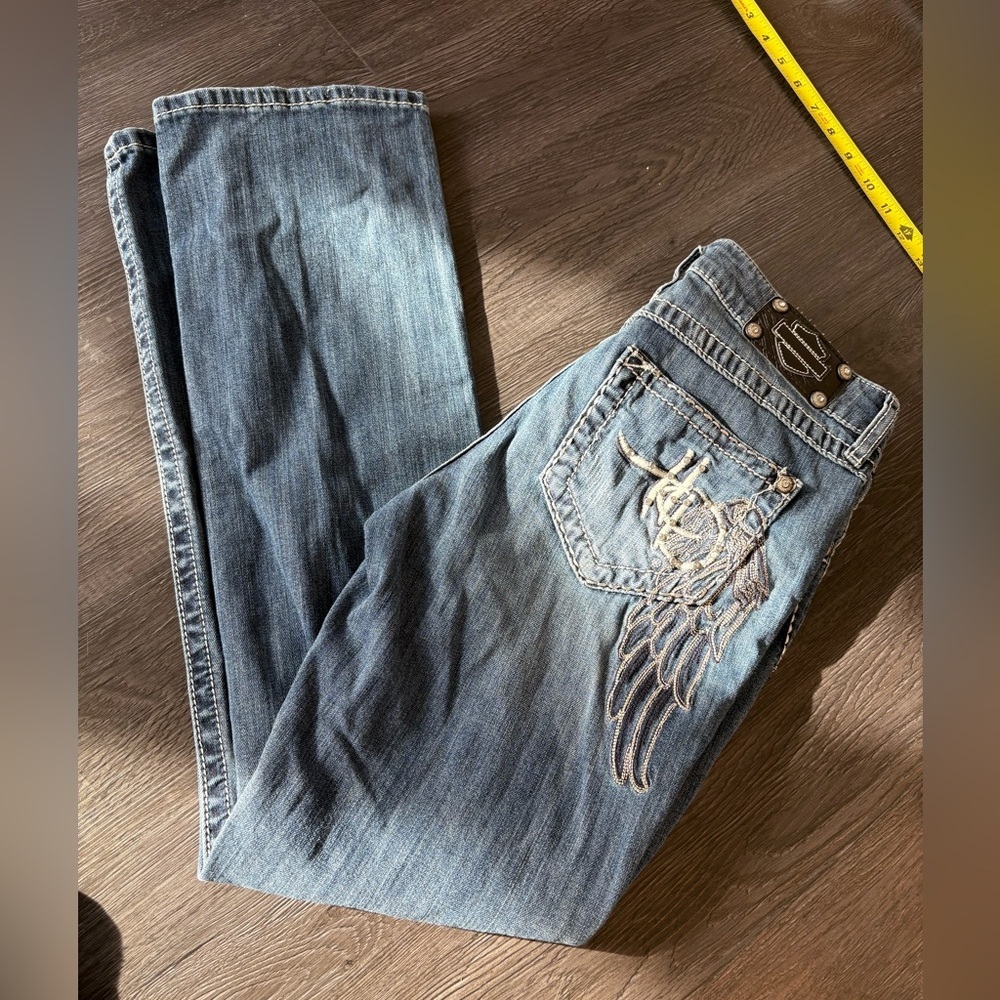Harley Davidson Y2K Angel sequin sparkly flare jeans low rise - Picture 14 of 16